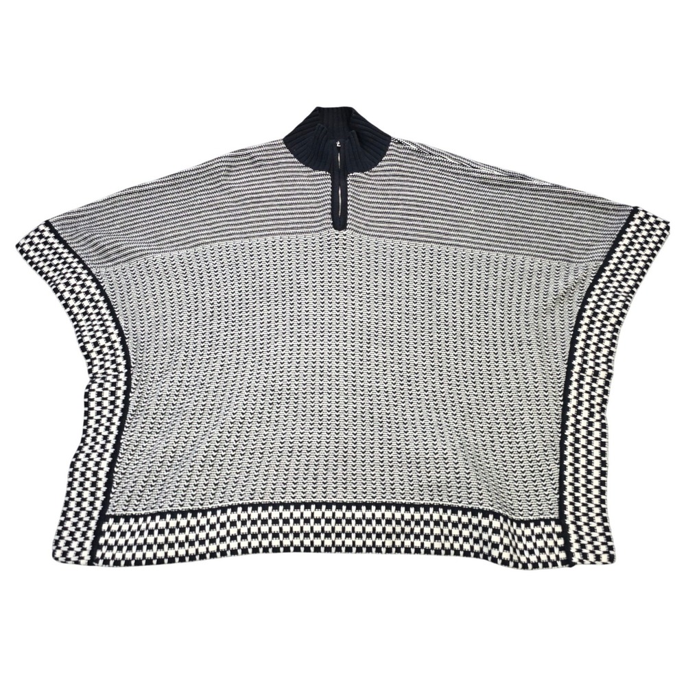 Liz‎ Claiborne Geometric Poncho Cape Women's Size L/XL Black White Quarter Zip